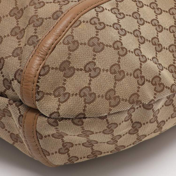 Pre Owned Gucci Brown/Beige GG Canvas Medium Techno Horsebit Hobo