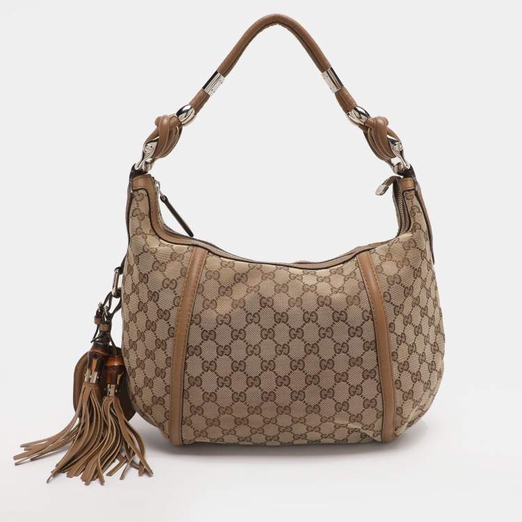 Pre Owned Gucci Brown/Beige GG Canvas Medium Techno Horsebit Hobo