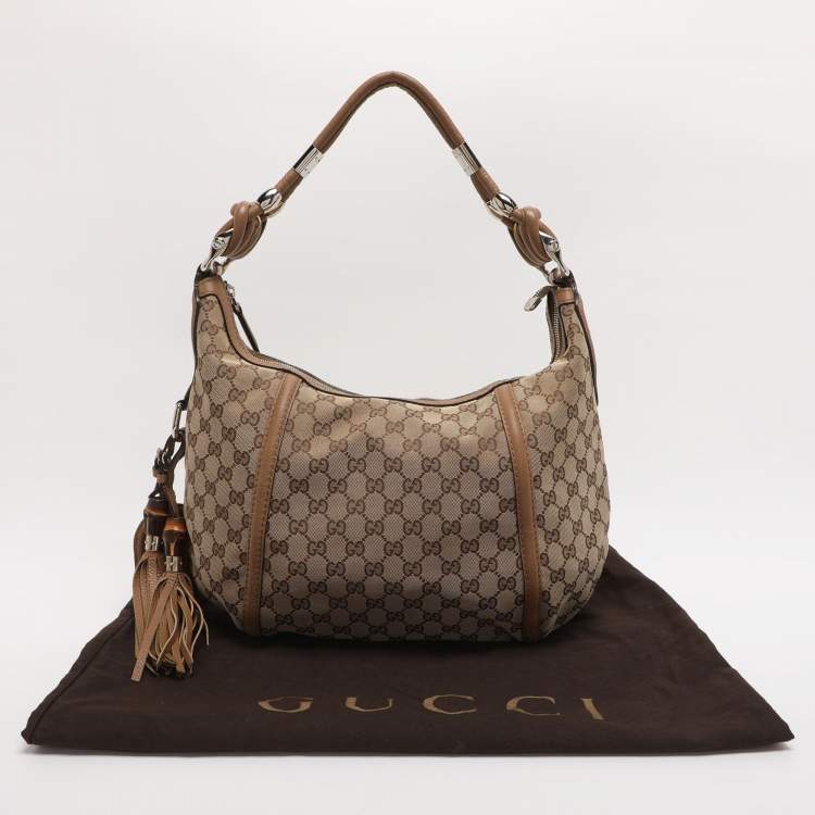 Pre Owned Gucci Brown/Beige GG Canvas Medium Techno Horsebit Hobo