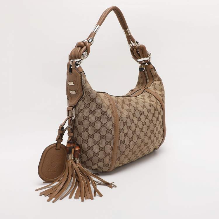 Pre Owned Gucci Brown/Beige GG Canvas Medium Techno Horsebit Hobo