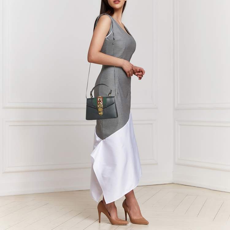 Pre Owned Gucci Black Leather Mini Web Sylvie Top Handle Bag