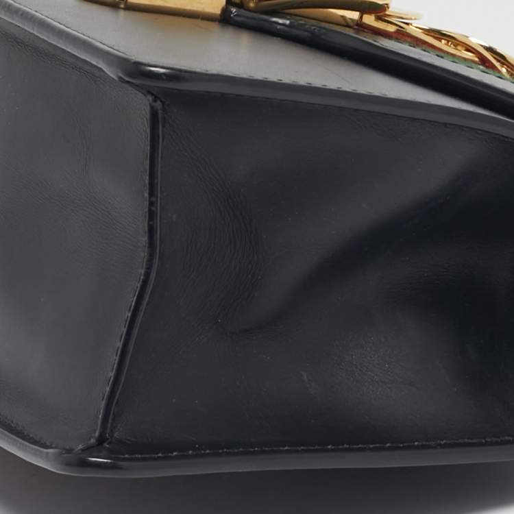 Pre Owned Gucci Black Leather Mini Web Sylvie Top Handle Bag