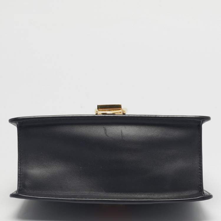 Pre Owned Gucci Black Leather Mini Web Sylvie Top Handle Bag