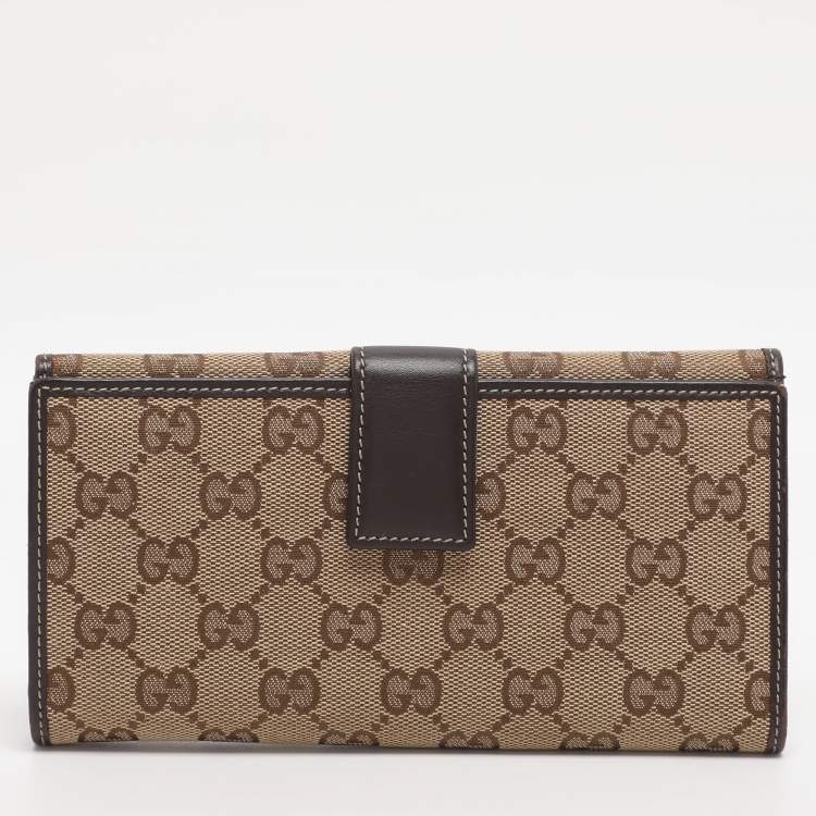 Pre Owned Gucci Beige/Brown GG Canvas Lovely Heart Continental Wallet