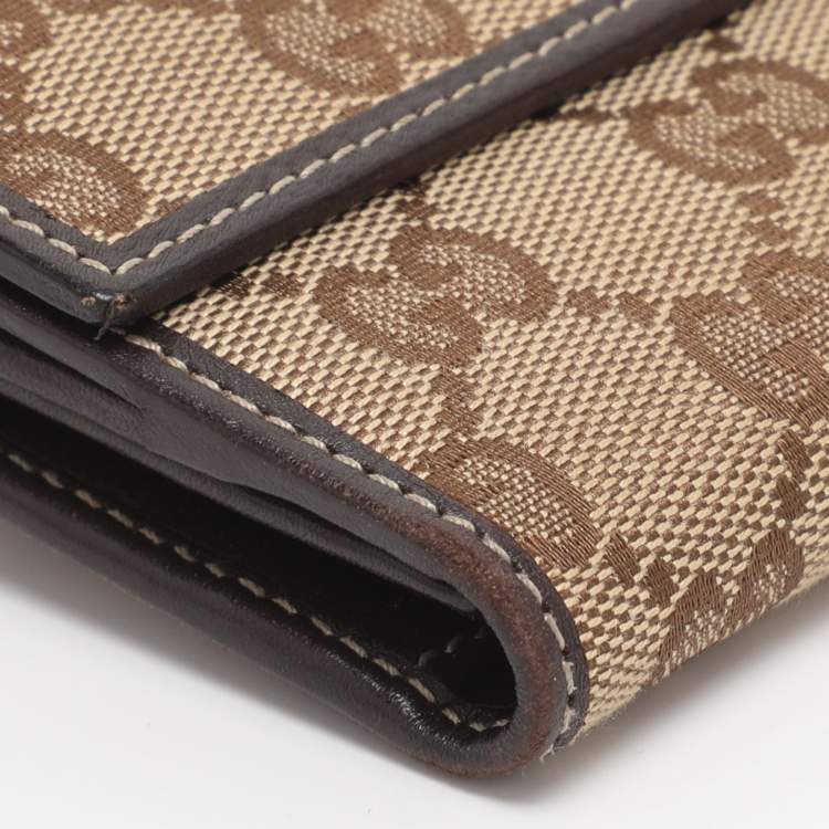 Pre Owned Gucci Beige/Brown GG Canvas Lovely Heart Continental Wallet