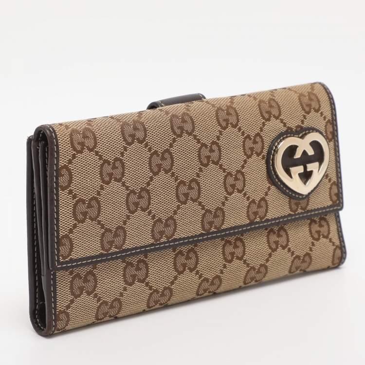 Pre Owned Gucci Beige/Brown GG Canvas Lovely Heart Continental Wallet