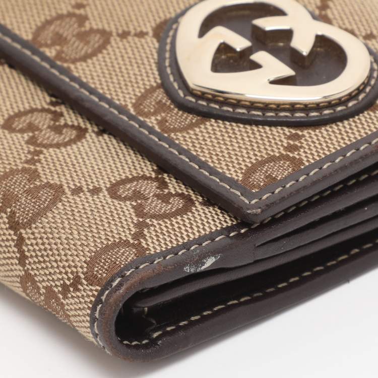 Pre Owned Gucci Beige/Brown GG Canvas Lovely Heart Continental Wallet