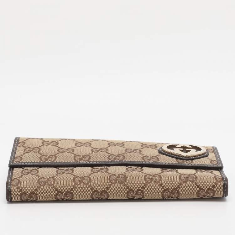 Pre Owned Gucci Beige/Brown GG Canvas Lovely Heart Continental Wallet