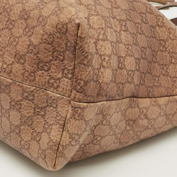 Pre Owned Gucci Brown Guccissima Leather Bamboo Tassel Tote