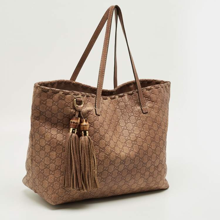 Pre Owned Gucci Brown Guccissima Leather Bamboo Tassel Tote