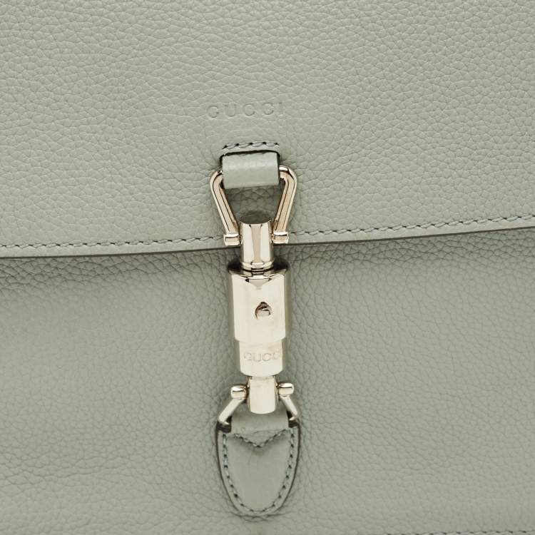 Pre Owned Gucci Light Blue Leather Soft Jackie Flap Shoulder Bag