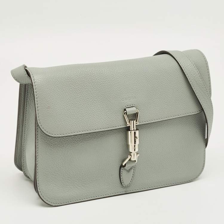 Pre Owned Gucci Light Blue Leather Soft Jackie Flap Shoulder Bag