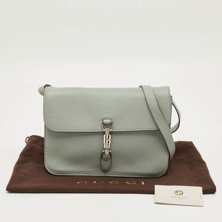 Pre Owned Gucci Light Blue Leather Soft Jackie Flap Shoulder Bag