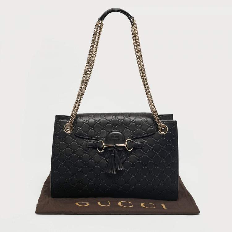 Pre Owned Gucci Black Guccissima Leather Large Emily Chain Shoulder Bag