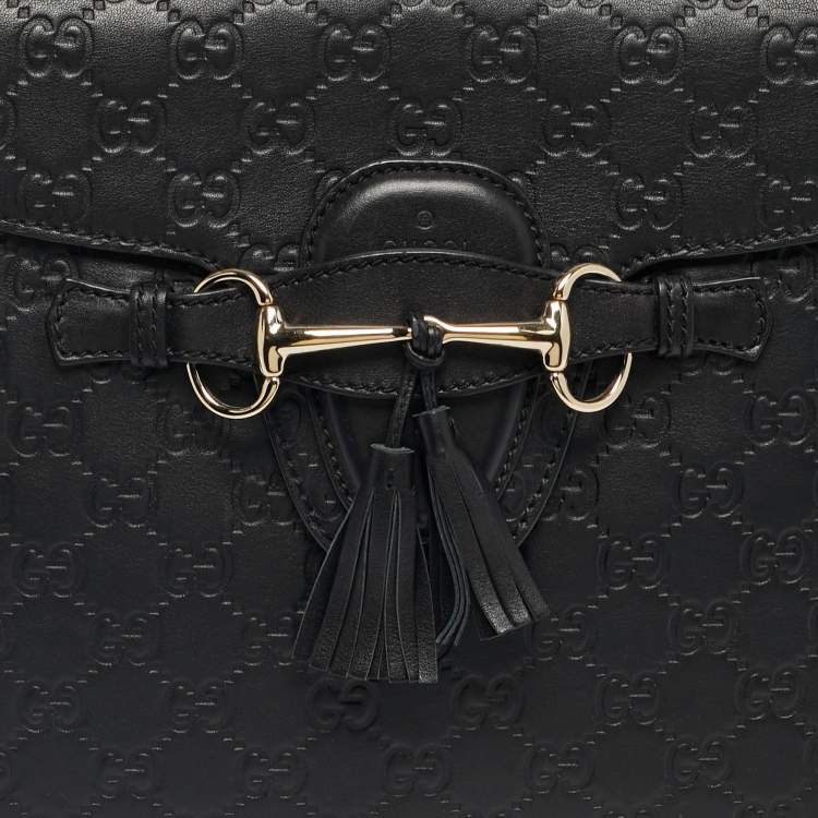 Pre Owned Gucci Black Guccissima Leather Large Emily Chain Shoulder Bag