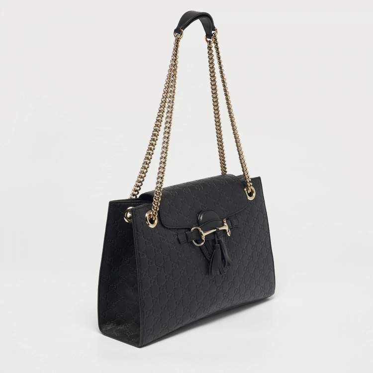 Pre Owned Gucci Black Guccissima Leather Large Emily Chain Shoulder Bag