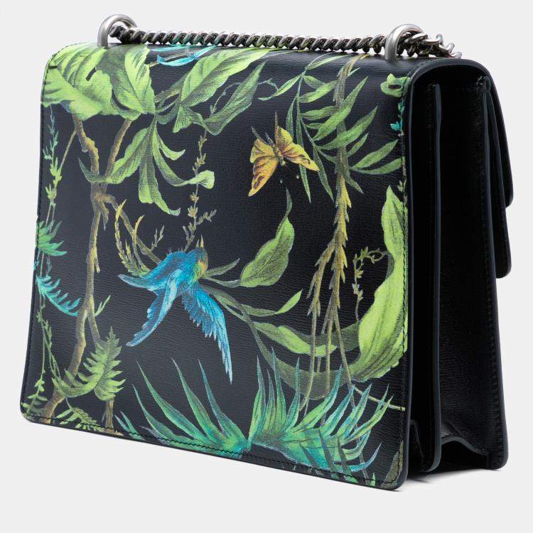 Pre Owned Gucci Black Medium Leather Tropical Print Dionysus Shoulder Bag