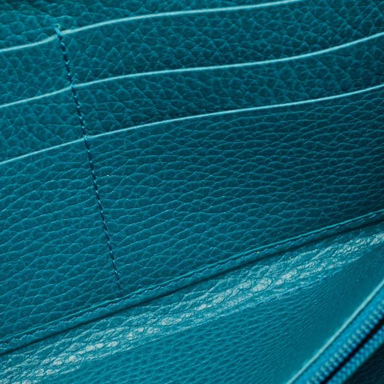 Pre Owned Gucci Turquoise Blue Leather Interlocking G Zip Around Wallet