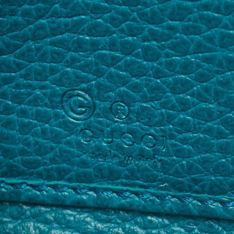Pre Owned Gucci Turquoise Blue Leather Interlocking G Zip Around Wallet