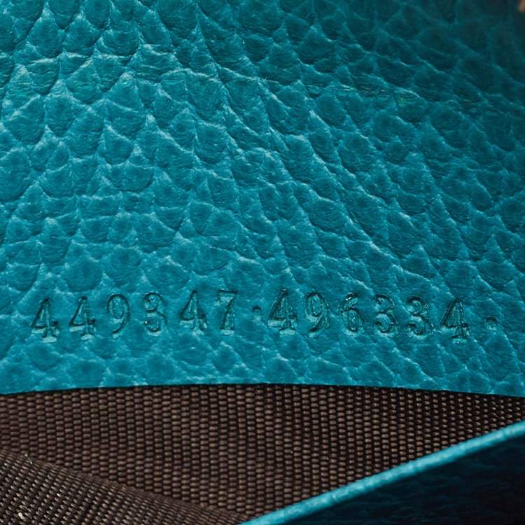 Pre Owned Gucci Turquoise Blue Leather Interlocking G Zip Around Wallet