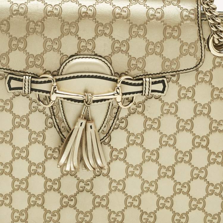 Pre Owned Gucci Pale Gold Guccissima Leather Large Emily Chain Shoulder Bag