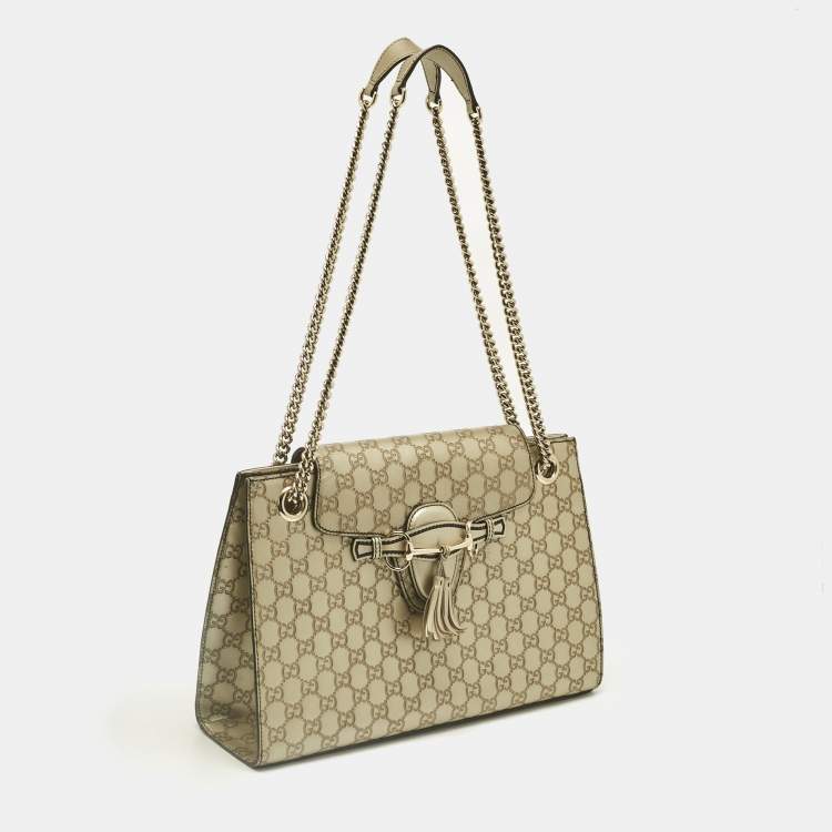 Pre Owned Gucci Pale Gold Guccissima Leather Large Emily Chain Shoulder Bag