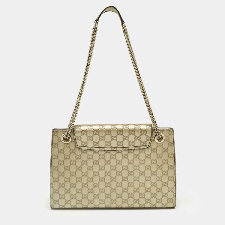 Pre Owned Gucci Pale Gold Guccissima Leather Large Emily Chain Shoulder Bag
