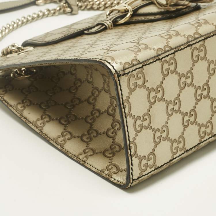 Pre Owned Gucci Pale Gold Guccissima Leather Large Emily Chain Shoulder Bag