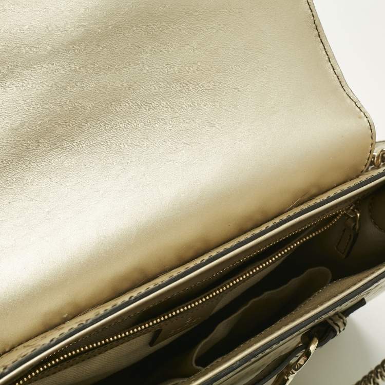 Pre Owned Gucci Pale Gold Guccissima Leather Large Emily Chain Shoulder Bag