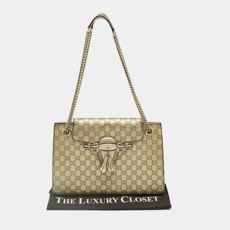 Pre Owned Gucci Pale Gold Guccissima Leather Large Emily Chain Shoulder Bag