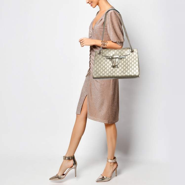 Pre Owned Gucci Pale Gold Guccissima Leather Large Emily Chain Shoulder Bag