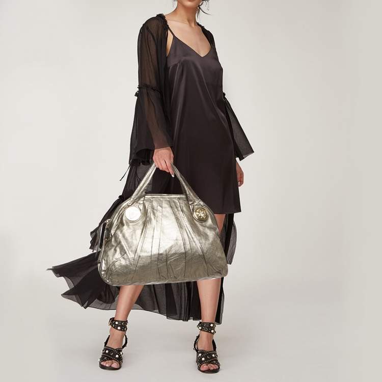 Pre Owned Gucci Metallic Leather Large Hysteria Satchel