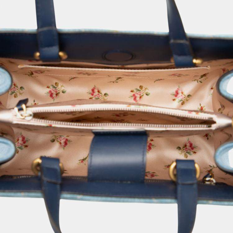 Pre Owned Gucci GG Marmont Matelasse Pearly Small Blue Denim Satchel Bag