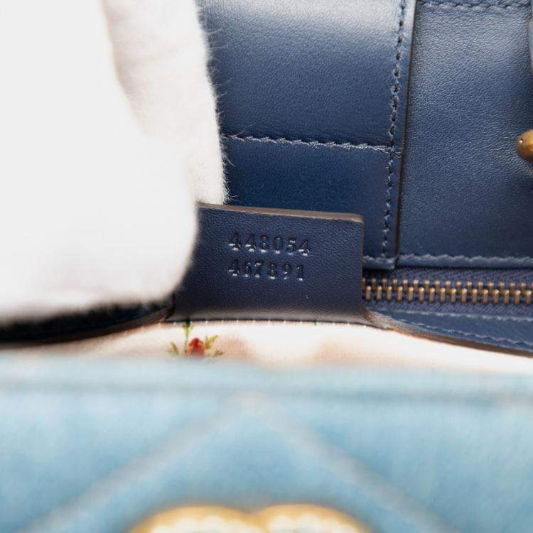 Pre Owned Gucci GG Marmont Matelasse Pearly Small Blue Denim Satchel Bag