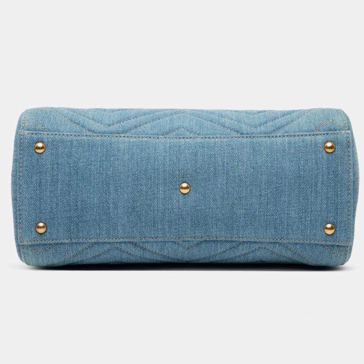 Pre Owned Gucci GG Marmont Matelasse Pearly Small Blue Denim Satchel Bag