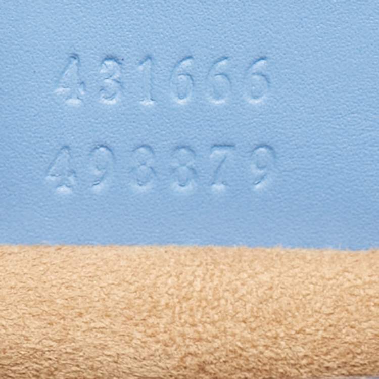 Pre Owned Gucci Light Blue Leather Mini Web Chain Sylvie Shoulder Bag