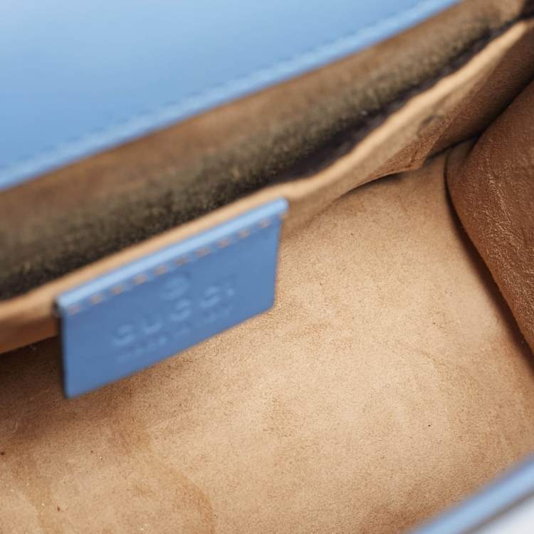 Pre Owned Gucci Light Blue Leather Mini Web Chain Sylvie Shoulder Bag