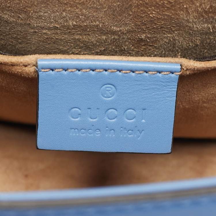 Pre Owned Gucci Light Blue Leather Mini Web Chain Sylvie Shoulder Bag