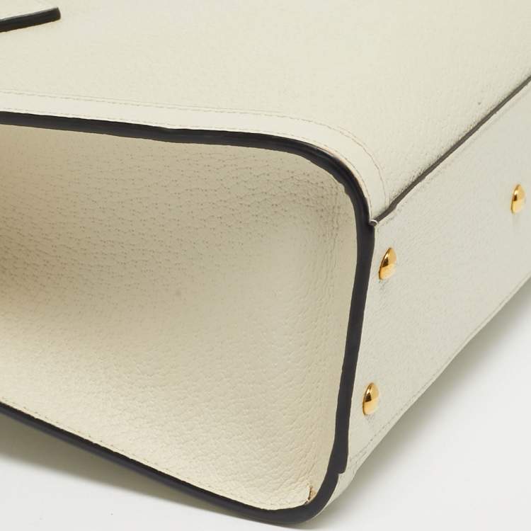 Pre Owned Gucci Off White Leather Small Bamboo Diana Tote