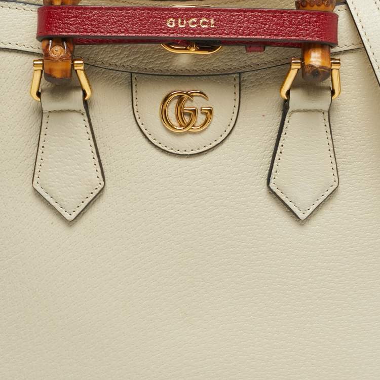Pre Owned Gucci Off White Leather Small Bamboo Diana Tote