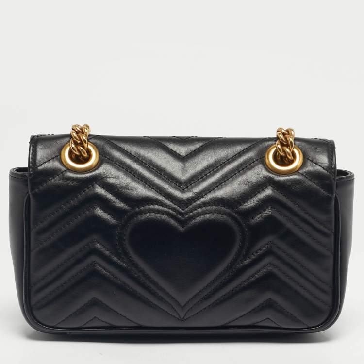 Pre Owned Gucci Black Matelass é Leather Mini GG Marmont Shoulder Bag