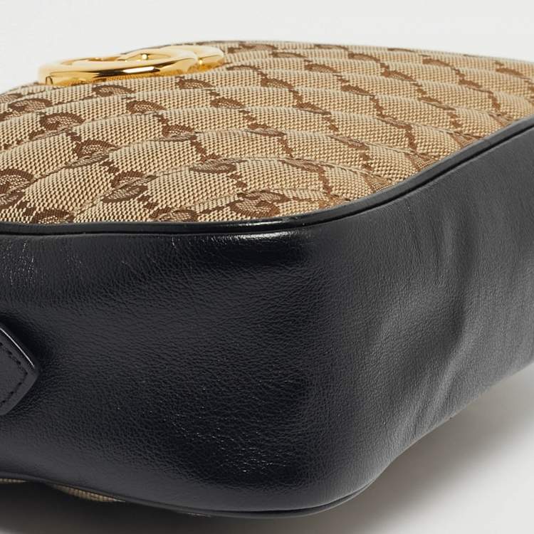 Pre Owned Gucci Black/Beige GG Canvas and Leather Small GG Marmont Camera Bag