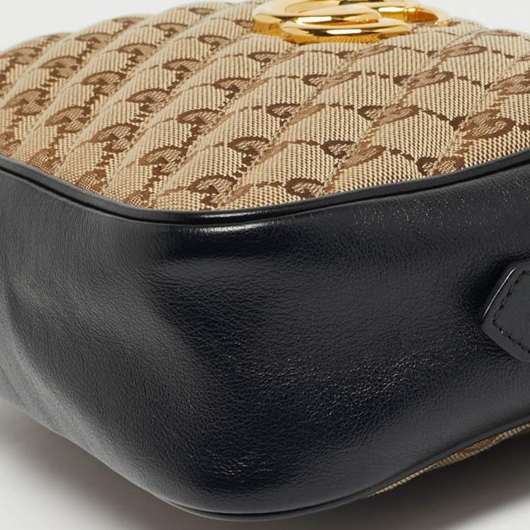 Pre Owned Gucci Black/Beige GG Canvas and Leather Small GG Marmont Camera Bag