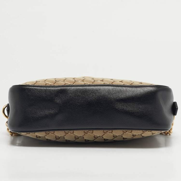 Pre Owned Gucci Black/Beige GG Canvas and Leather Small GG Marmont Camera Bag