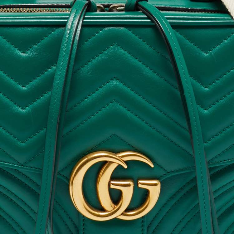 Pre Owned Gucci Green Matelasse Leather GG Marmont Camera Top Handle Bag