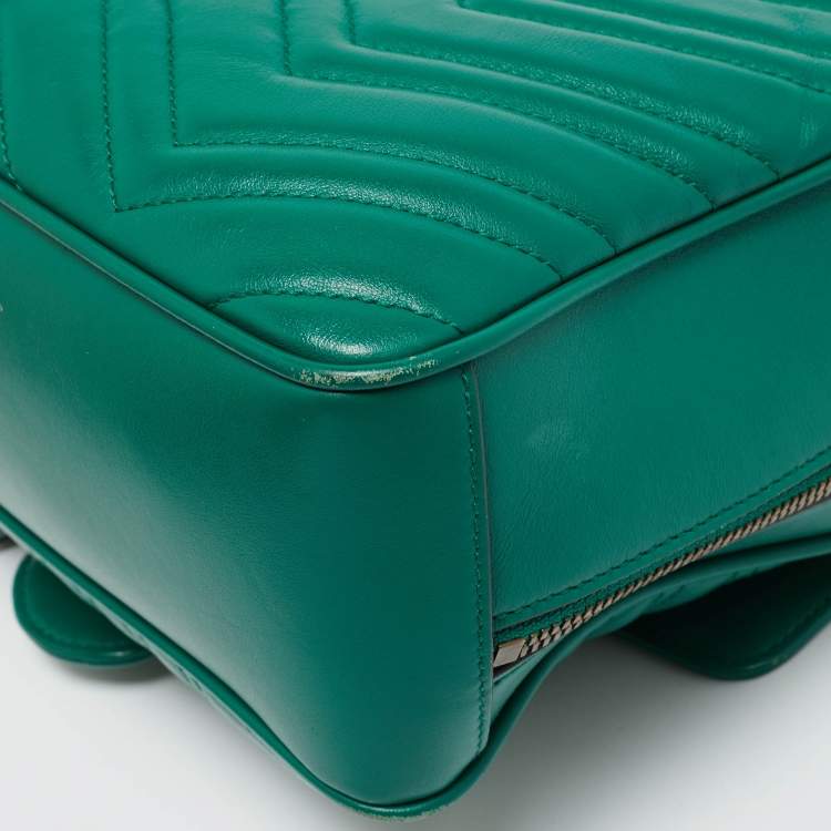 Pre Owned Gucci Green Matelasse Leather GG Marmont Camera Top Handle Bag
