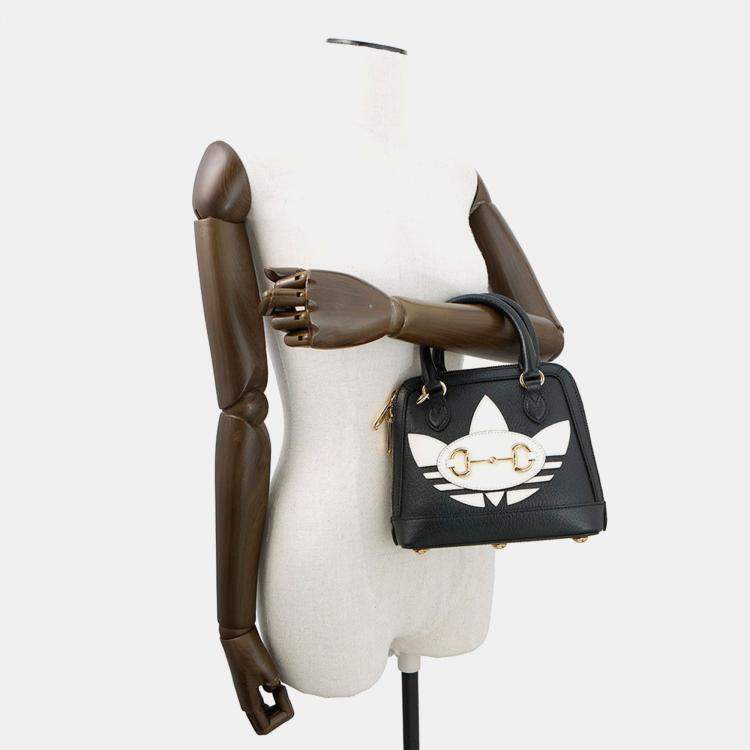 Pre Owned Gucci Horsebit 2Way Handbag Adidas Collaboration Black Leather