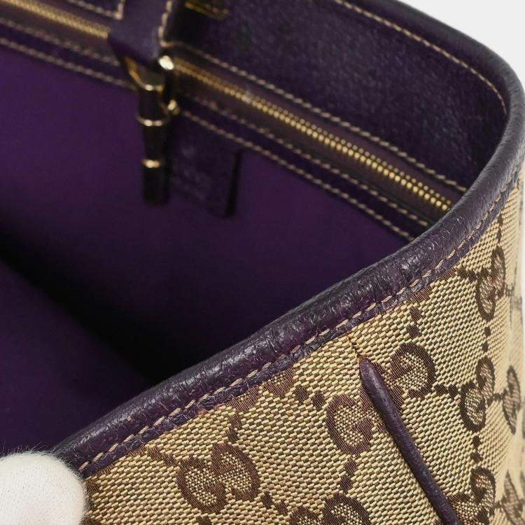 Pre Owned Gucci Brown Beige Jackie Tote Bag