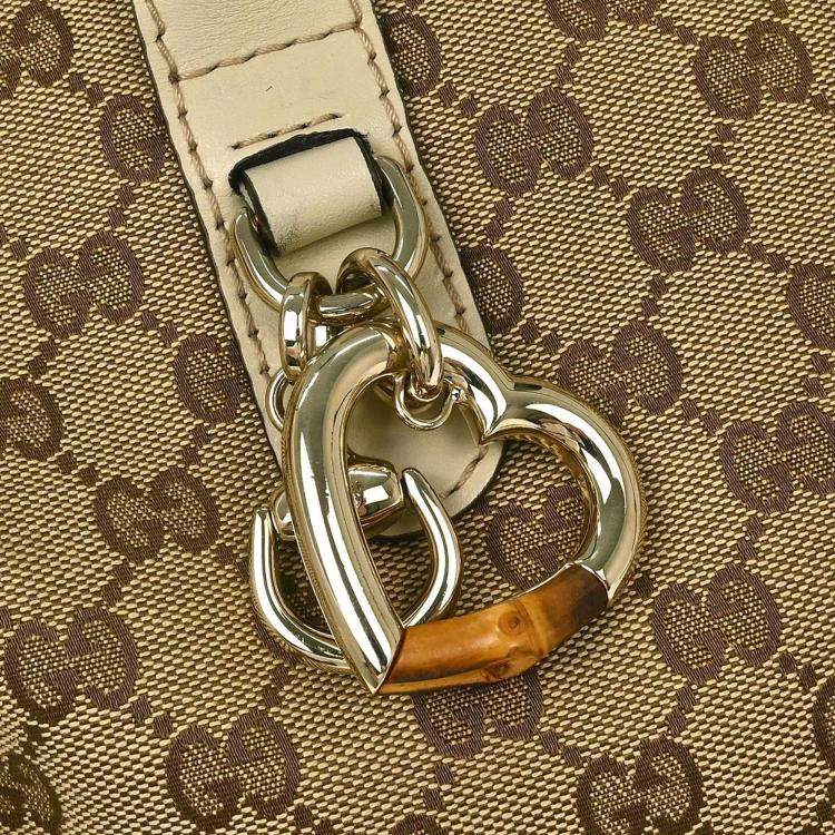 Pre Owned Gucci Beige Heart Bit GG 2way Tote Bag