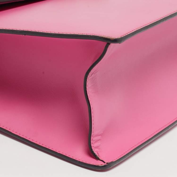 Pre Owned Gucci Fuchsia Leather Medium Web Sylvie Top Handle Bag